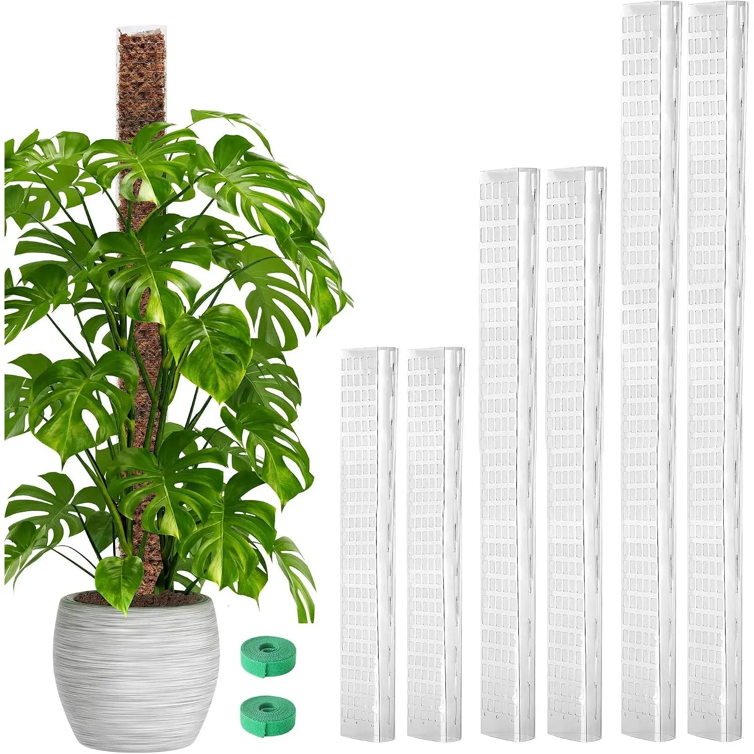 6 Pack 24" x2 + 36" x2 + 48" x2 Plastic Moss Pole for Monstera, Large D Shaped Poles for Climbing Plants Work with Sphagnum Moss, 210 Inch Total