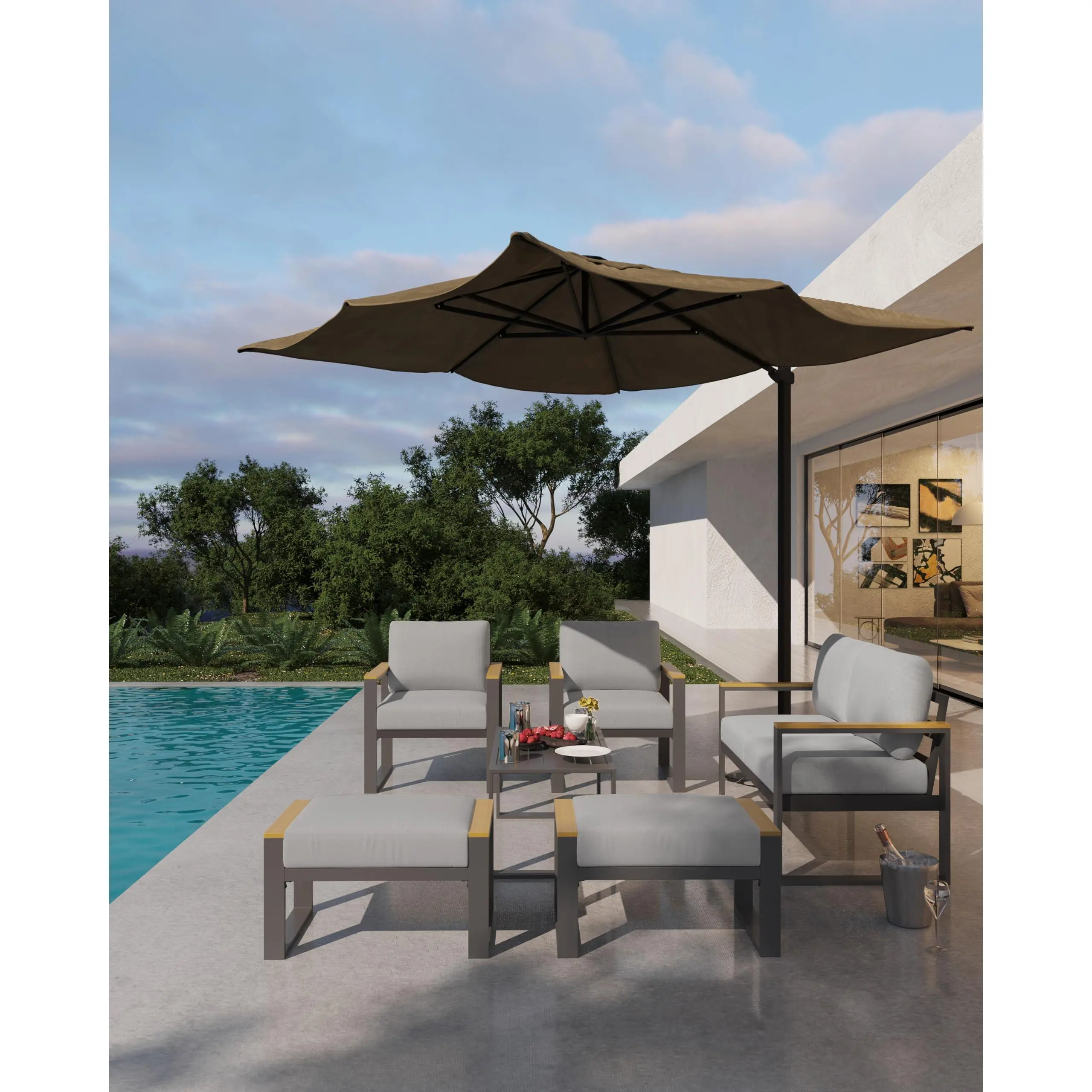 Garvee Set of 2 Outdoor Aluminum Footstools with Thick Removable Weather-Resistant Cushions – Lightweight, Compact, Modern Design for Balcony, Terrace, and Garden Use