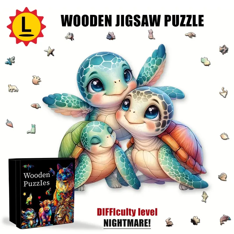 Cute Sea Turtle Wooden Puzzle, Colorful Ocean Animal Puzzle, Educational Toy for Logical Thinking, Logic Puzzles, Perfect Gift for Birthdays, Halloween, Christmas