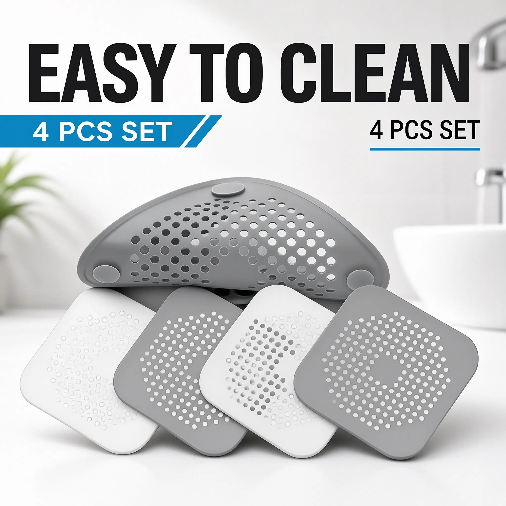4 Pack Silicone Drain Hair Catcher, Anti-Clog Drain Filter Screen With Suction Cups, Flexible Water Permeable Drain Protector, Household Drain Cover For Shower, Bathtub, Kitchen And Bathroom Sink, Practical Home Accessory To Prevent Pipe Clogs