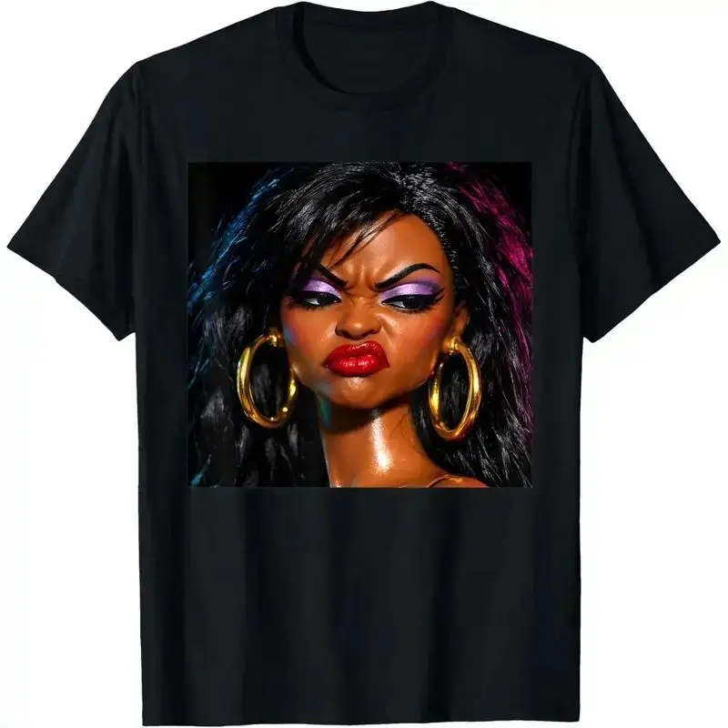 Sassy Doll Face Graphic Tee - Y2K Streetwear Aesthetic Black T-Shirt, Funny Mood Attitude Doll Print, Unisex Oversized Comfy Top, Trendy Baddie Style Apparel for Women & Men,summervibes