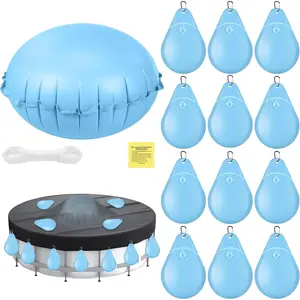 4ft Above Ground Pool Pillow & 12  Water Bags for Pool Cover, Winterizing Kit with Hooks, Rope & Buckles, Cold Weather (Sky Blue,4ft,Round)