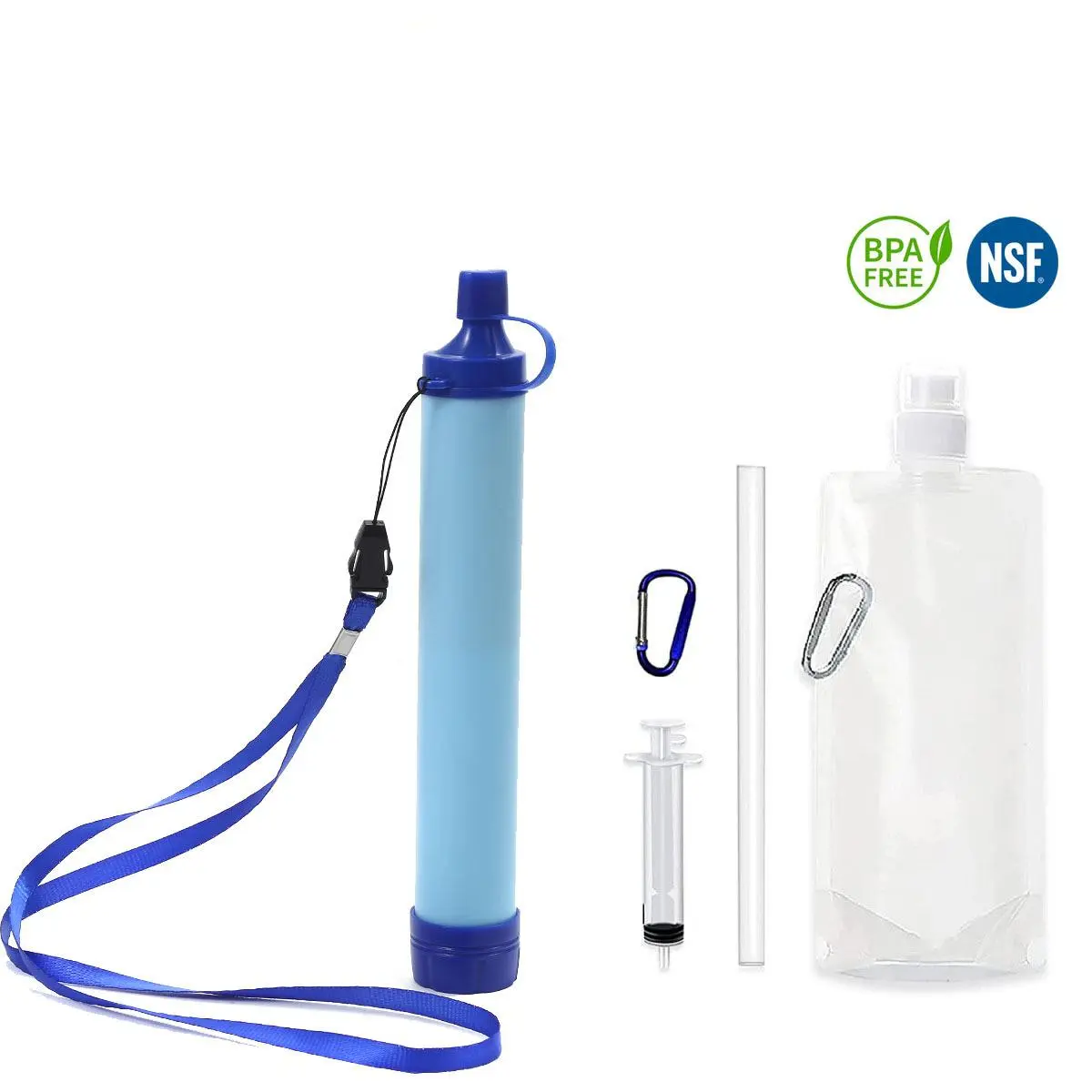 Single-User Compact Portable Outdoor Emergency Straw Filter, Chemical Treats Water Purifier for Camping, Hiking