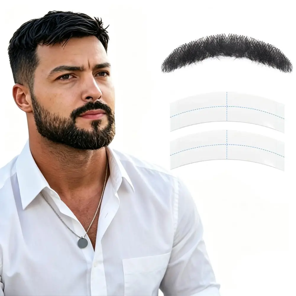 Mustache, Mustache, Human Hair  Beard, Full  | Invisible Lace Hand-Tied Mustache, Realistic Facial Hair for , Theater, Costume, and Daily Use (Black)