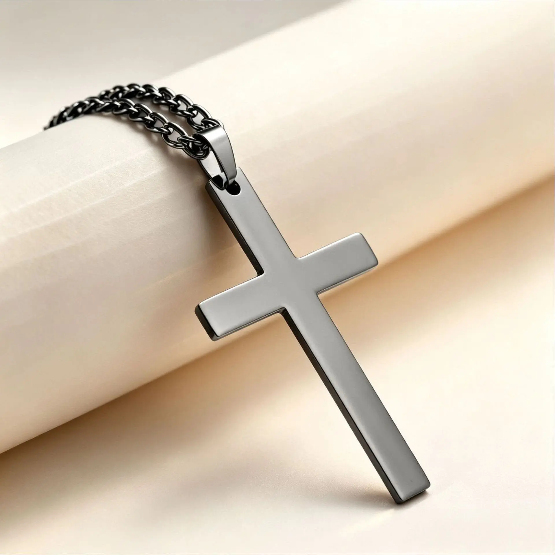 Titanium Steel Cross Pendant Necklace - Unisex Fashionable Niche Light Luxury Accessory
