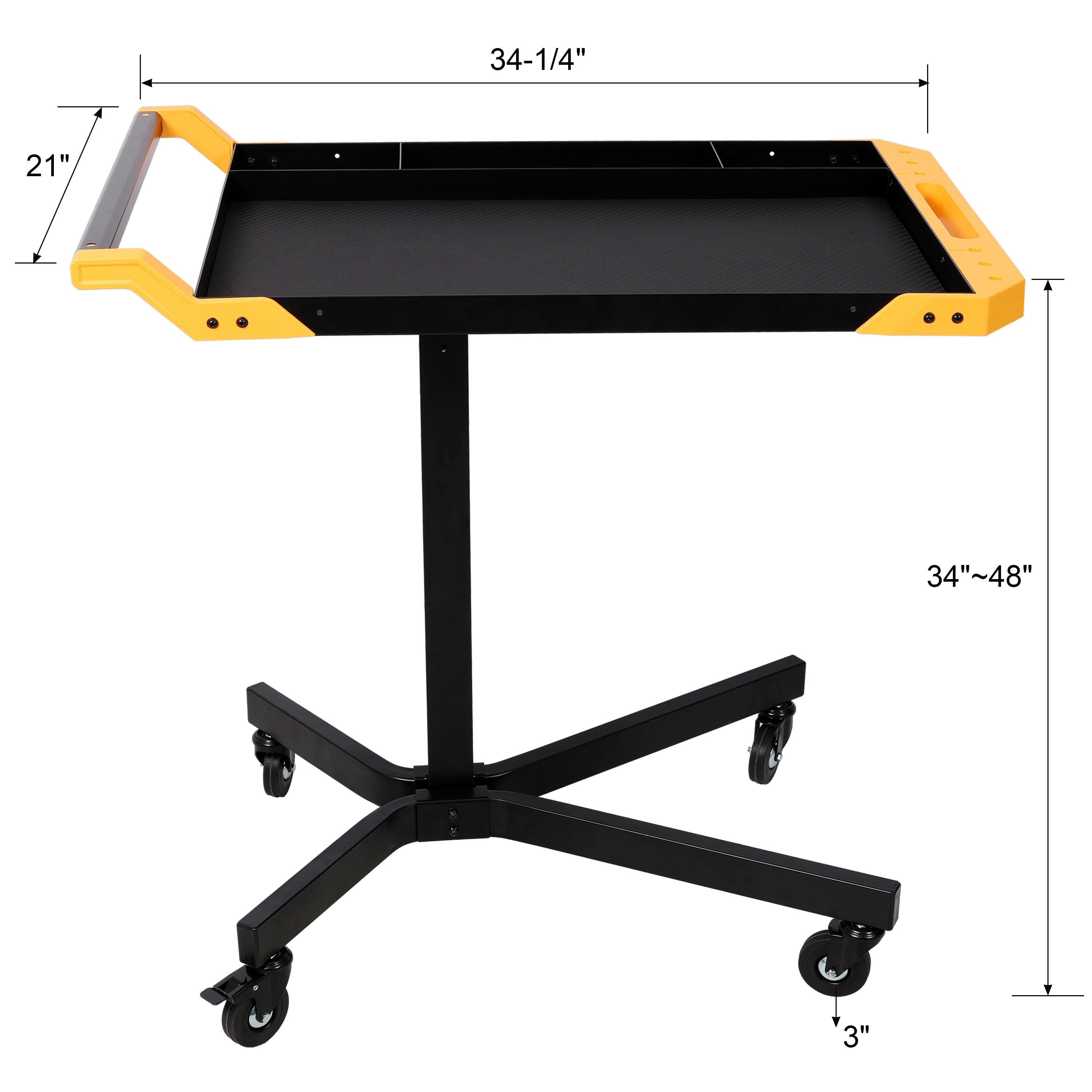 Adjustable Height Mobile Work Table with Rolling Wheels, Rolling Tray Table for Mechanics, Garages, Repair Shops, Warehouse, Workshop, and DIY