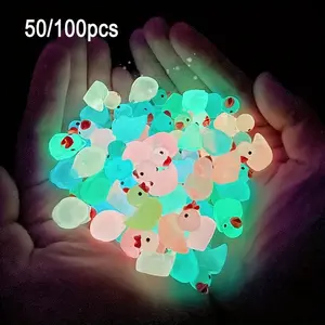 50/100pcs Glow-In-The-Dark Magical Mini Duck Statue, Colorful Resin Night Light Duck Figurine, Perfect for Fairy Garden, Dollhouse, Aquarium Decor, Luminous Resin Ducks