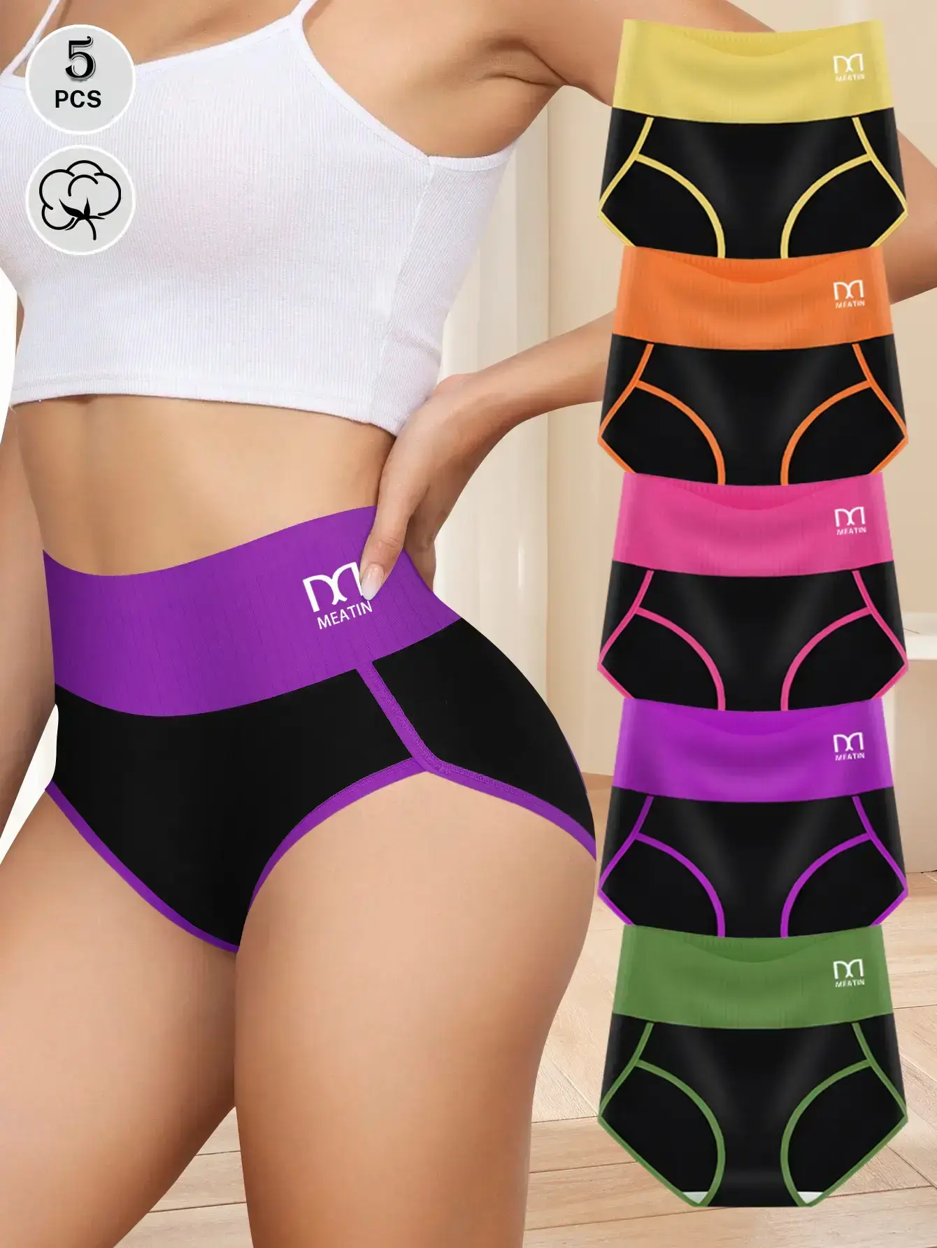 QUASTI Women's 5 Piece High Waist Seamless Breathable Panties Tummy Control, Hip Lifting, Smooth Basic Activewear Sportswear, Soft Stretch Athletic Underwear, Multicolor, S XXL, Suitable for Daily Wear, Nylon