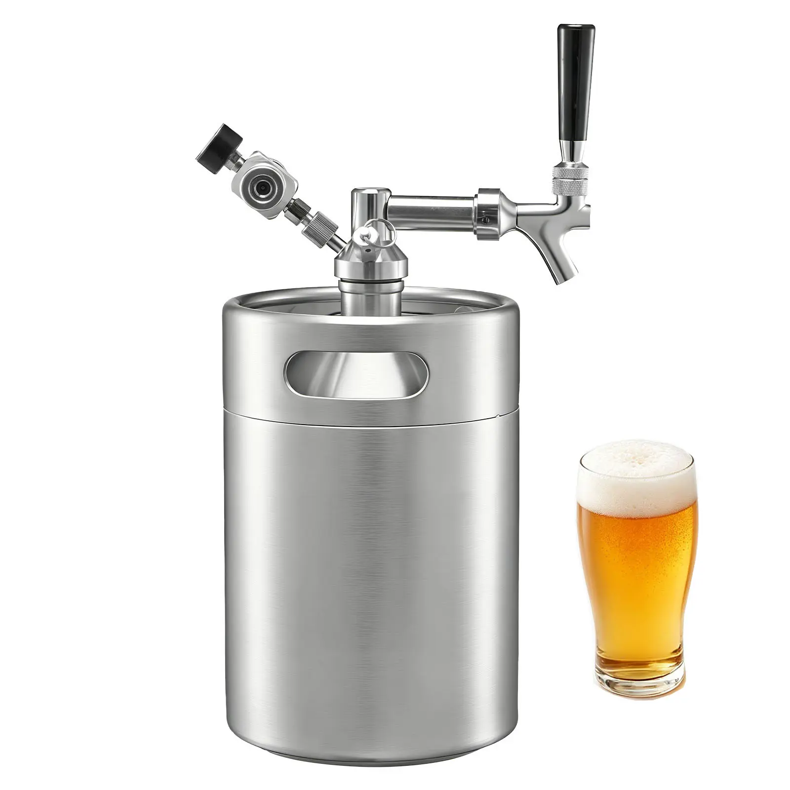 170oz Mini Keg, Pressurized Growler Tap System, 304 Stainless Steel Beer Kit, with Co2 Regulator, Self-Closing Faucet, Keeps Fresh and Carbonation for Homebrew, Craft and Draft Beer