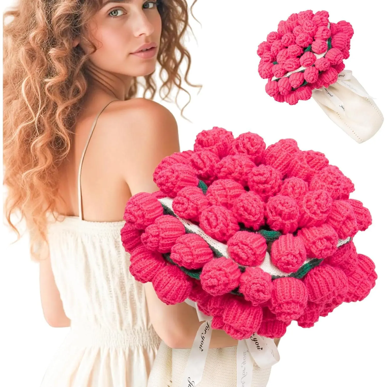 31x31" Crochet Rose Flowers Throw Blanket, Knitted Modern Floral Blanket, Cute Romantic Gift for Girlfriend, Ideal for Valentine's Day