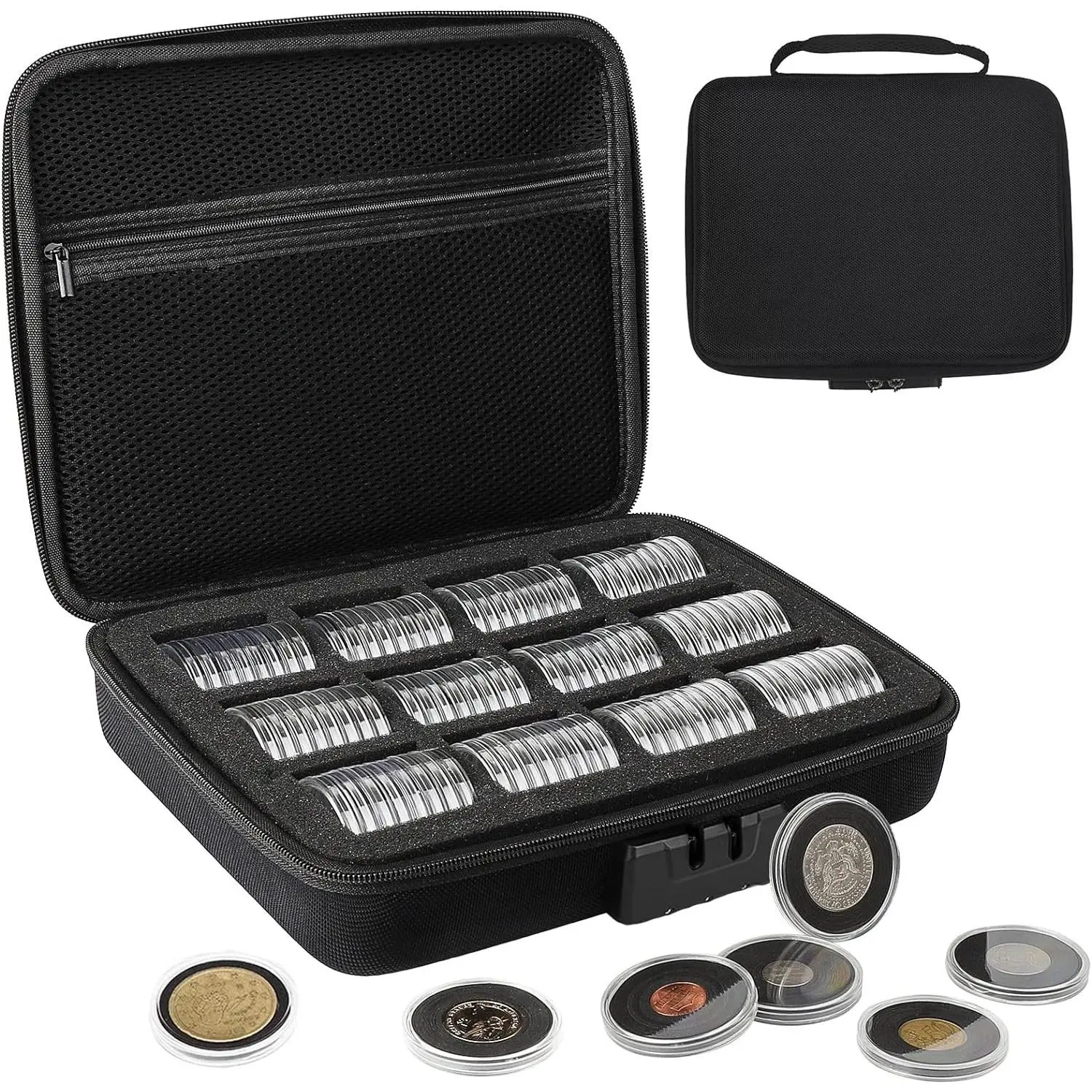 46mm 96PCS Coin Capsules with Foam Gasket, Lockable Coin Storage Organizer Box, Coin Collection Supplies for Dime Cent Nickel Quarter Silver Dollar Half Dollar