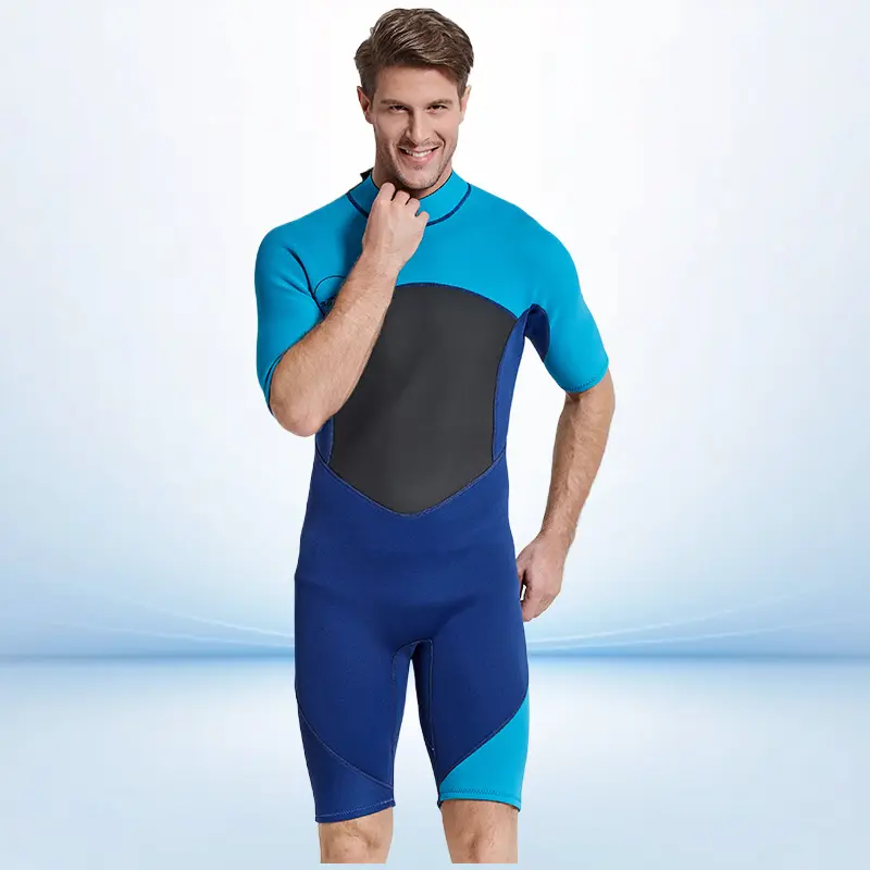 Men 2mm One Piece Short Sleeve Wetsuit Thermal UV Protection Thick Wet Suit for Surfing Snorkeling Deep Diving Swimming