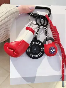 Sports Bag Charm, Boxing Glove & Fitness Equipment Keychain with Braided Cord & Secure Hook, Versatile Backpack Ornament, Nice Gift for Fitness Enthusiasts & Young Students
