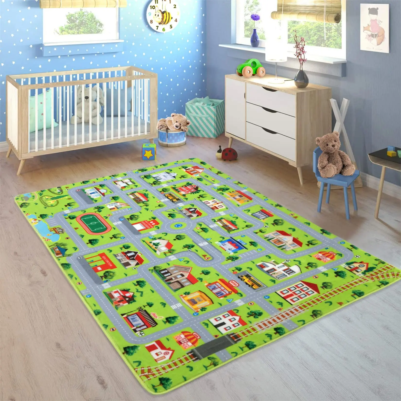 GARVEENon Slip Play Rugs for Toddlers and Nursery Rooms, Soft and Thick Low Pile Carpets Featuring Road and Traffic Designs, Perfect for Playrooms and Educational Activities, Available in Various Sizes and Styles