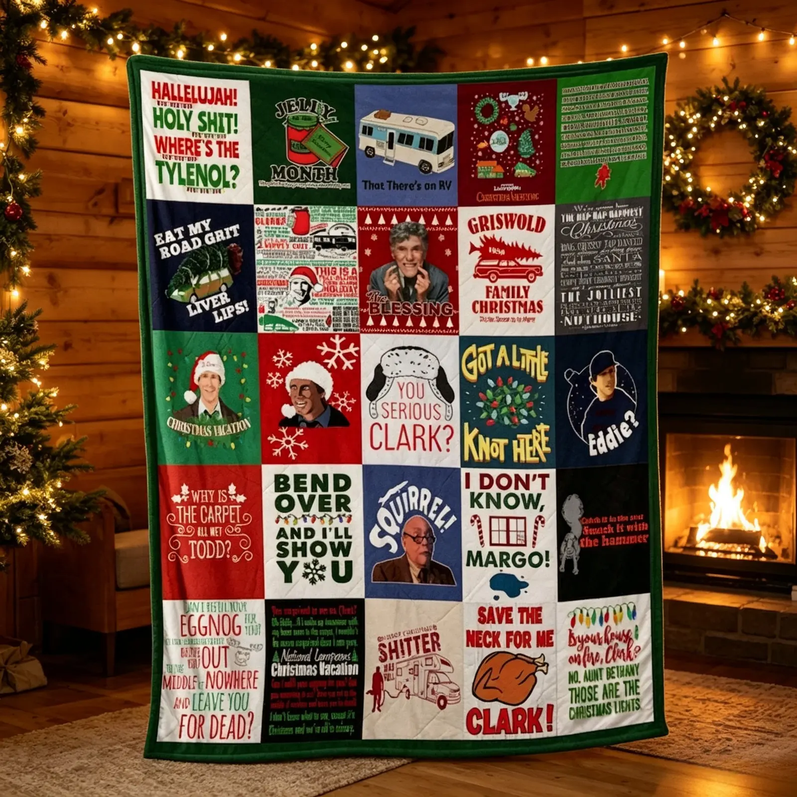 Christmas Vacation Inspired Fleece Blanket, Vintage Holiday Family Christmas Throw Blanket, Soft Cozy AC Blanket for Kids & Adults, Warm Sherpa Plush Blanket for Sofa Bed Bedroom Home Decor, Christmas Gift Holiday Blanket