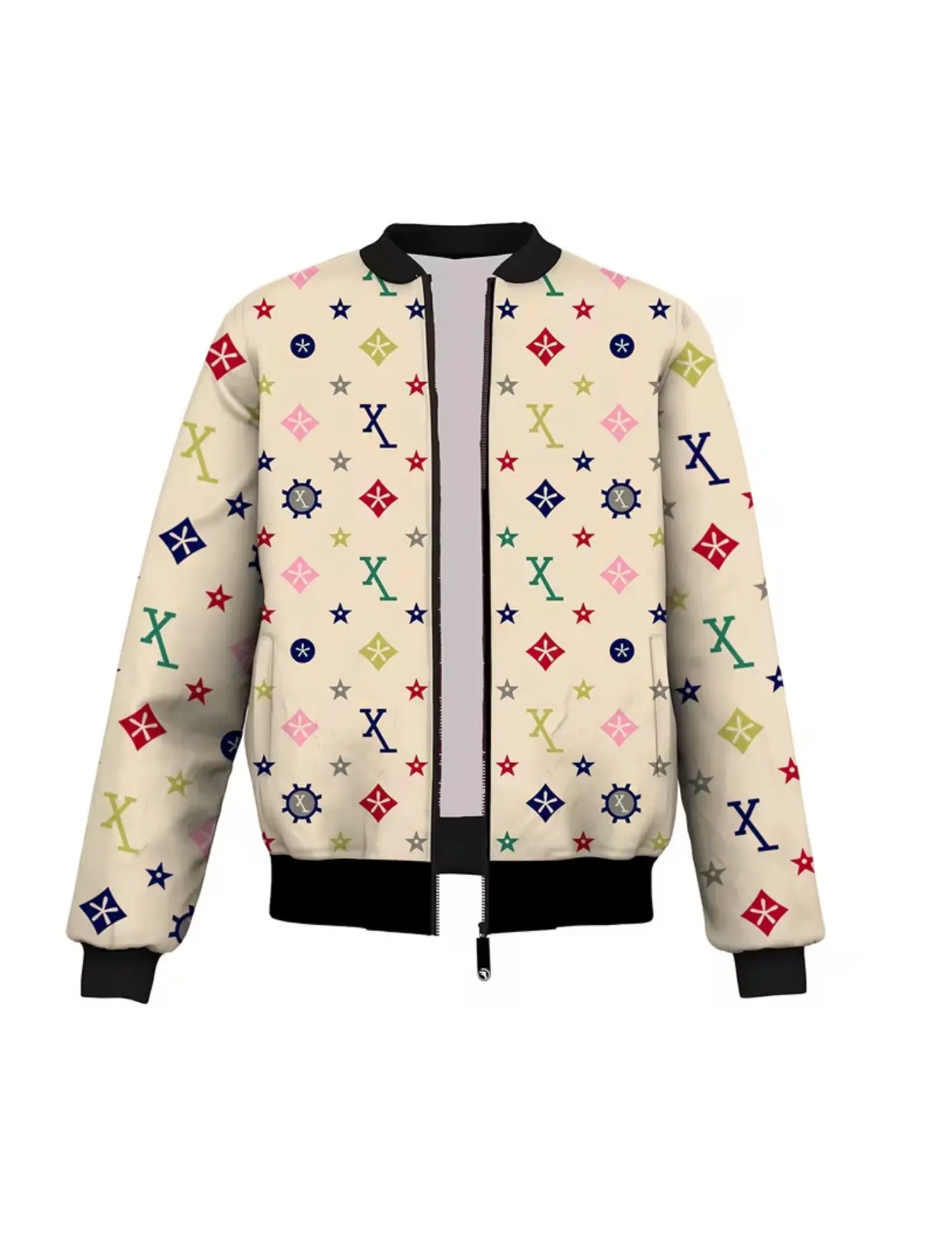 Lightweight Casual Jacket Coat with Letter Star Print, Soft Shell Zipper Closure, Perfect for Spring & Fall, Fashionable Streetwear Unlined Outerwear