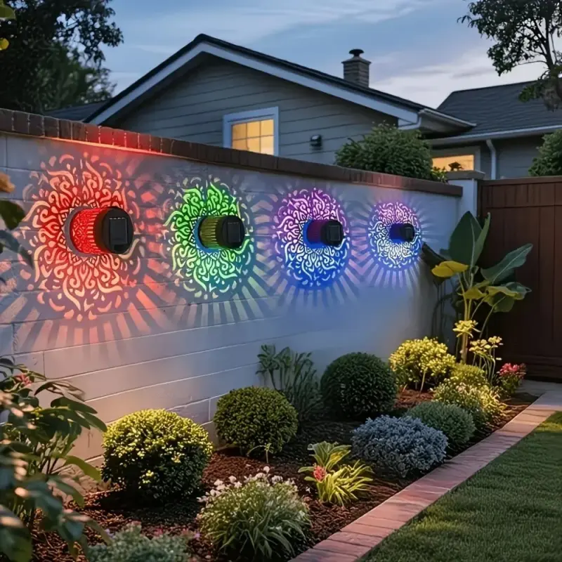 4-Pack Solar Peony Projector Wall Lights, Outdoor Colorful Light Decor, Solar Outdoor Lamp, Solar Garden Lamps, Waterproof Detachable Garden Lanterns for Courtyard, Patio, Backyard, Outdoor Solar Lighting