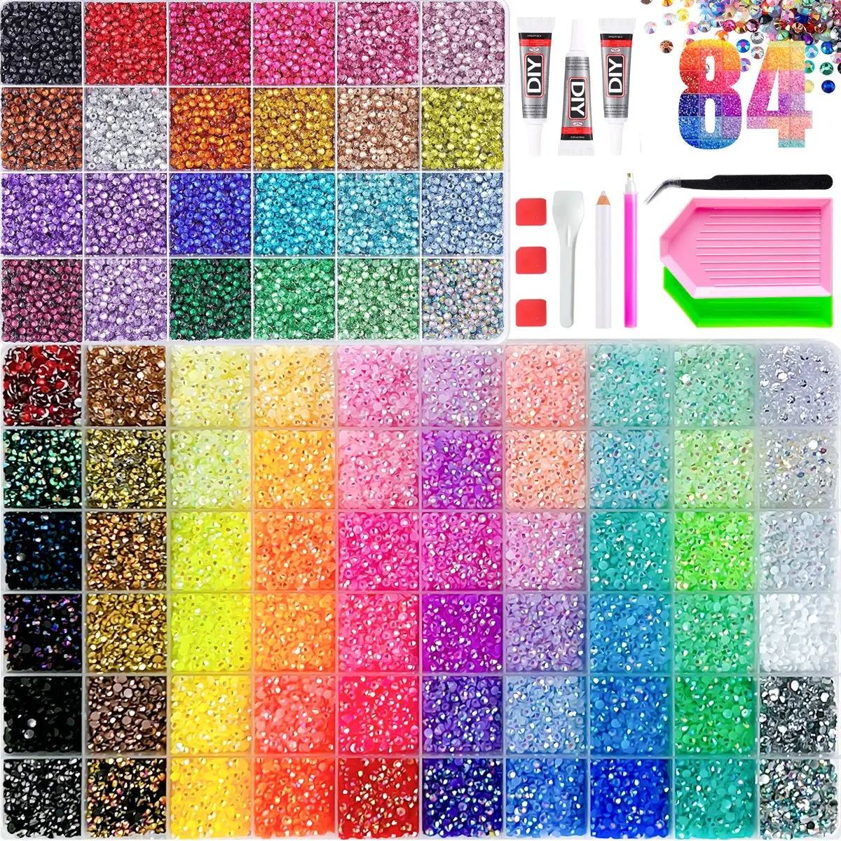 Vibrant Sparkly Jewelry Decoration Set, Includes 3mm Resin Flat Back Rhinestones and Tools, Ideal for DIY Crafts, Fashion, Nail Art Gifts