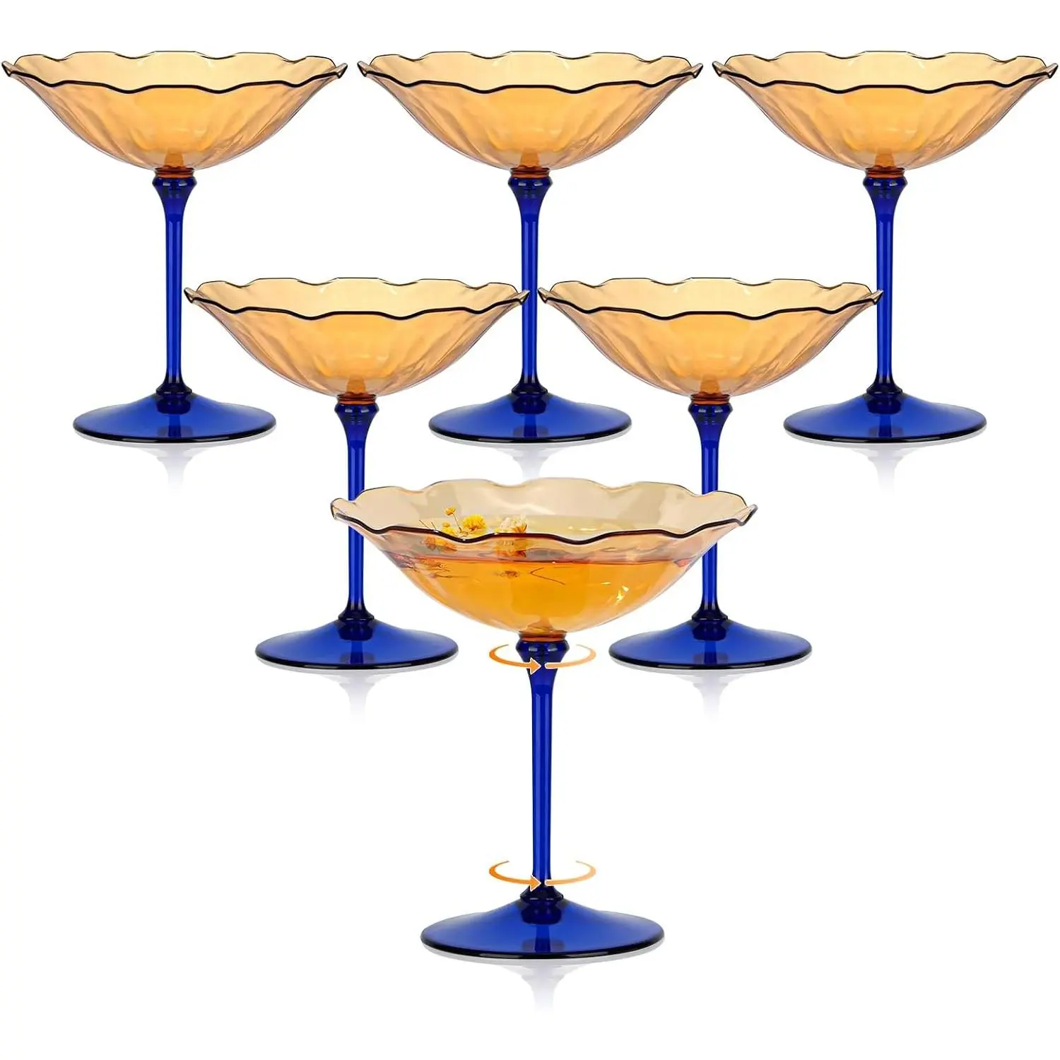 6 count Plastic Martini Glasses 7oz Flower Disposable  Coupe Glasses  and Blue Martini Cup  Detachable Dessert Parfait Glassware for Wedding Christmas Party  Shower