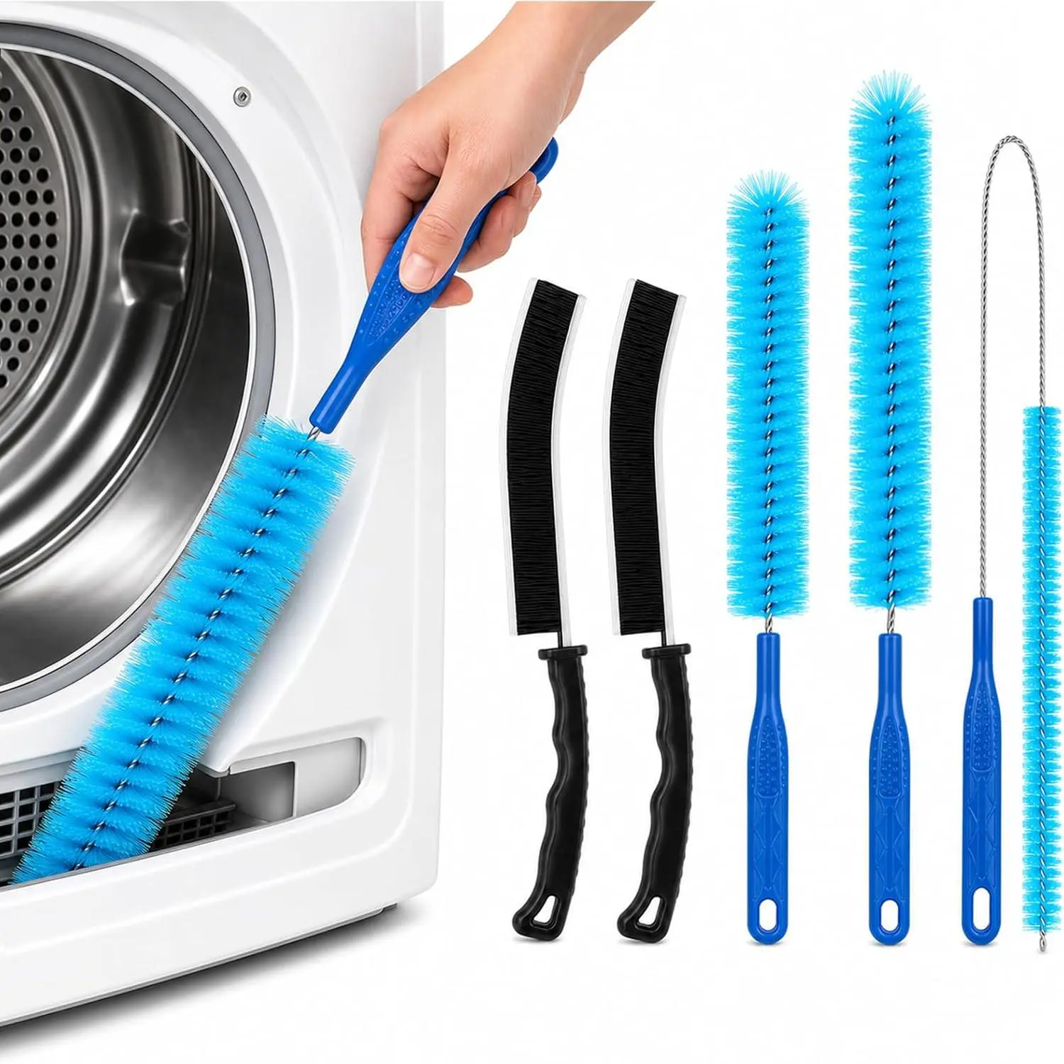 5- Dryer Vent Cleaner Kit, Dryer Cleaning Brush Set with Lint  and Duct Tools, Refrigerator Coil Brush and Crevice Cleaners for Washers and Appliances