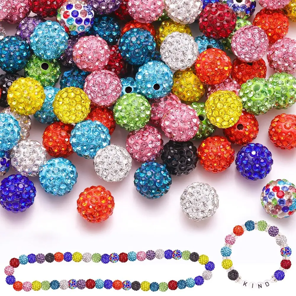 120pcs 10mm Rhinestone Beads Set, 12 Colors Sparkle Crystal Round Beads, DIY Crafts, Keychains, Phone Charms, Handmade Decorations, Ideal Gift