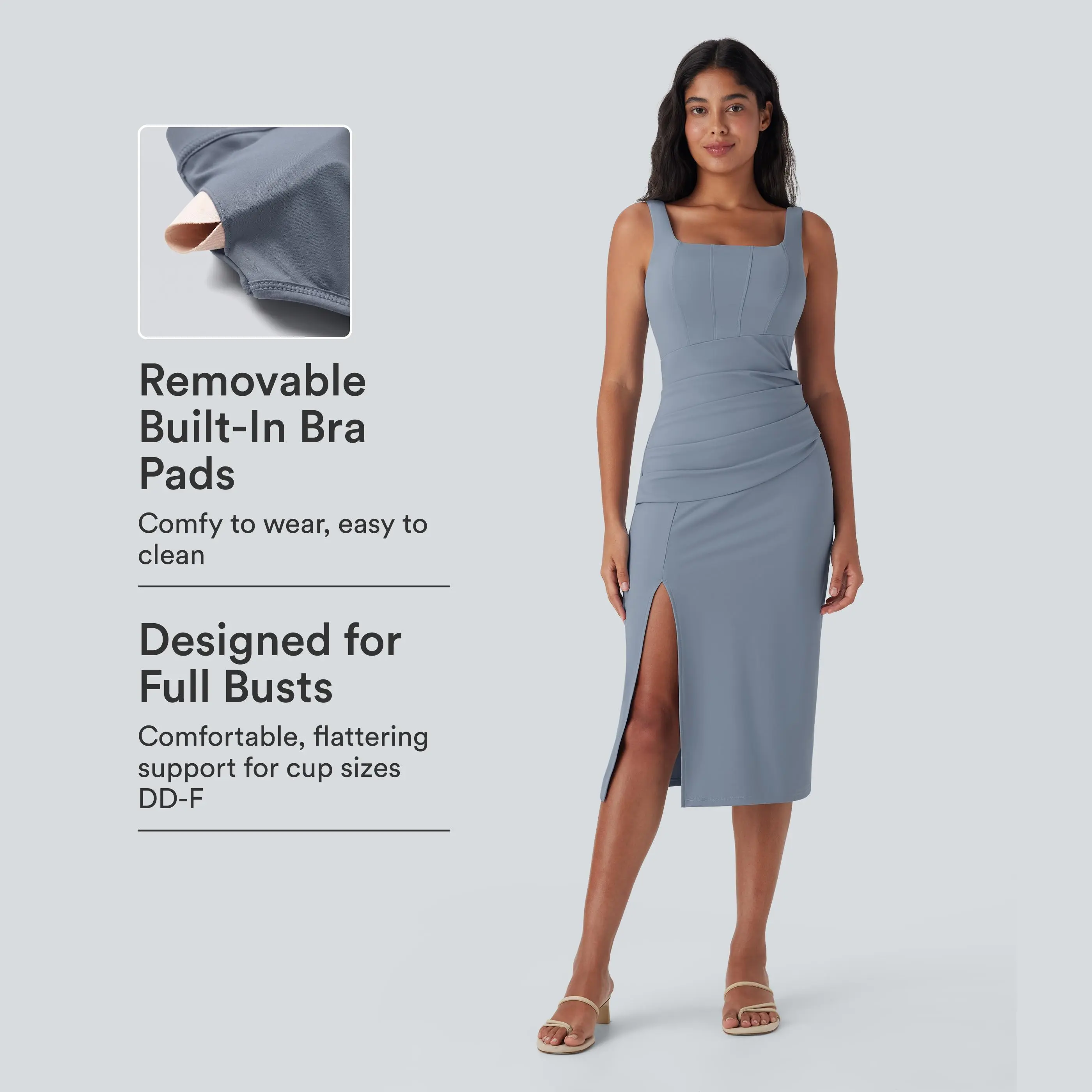 Halara SoftlyZero™ Airy Square Neck Corset Ruched Bodycon Midi InstantCool Dress DD-F Cups #BackToSchool