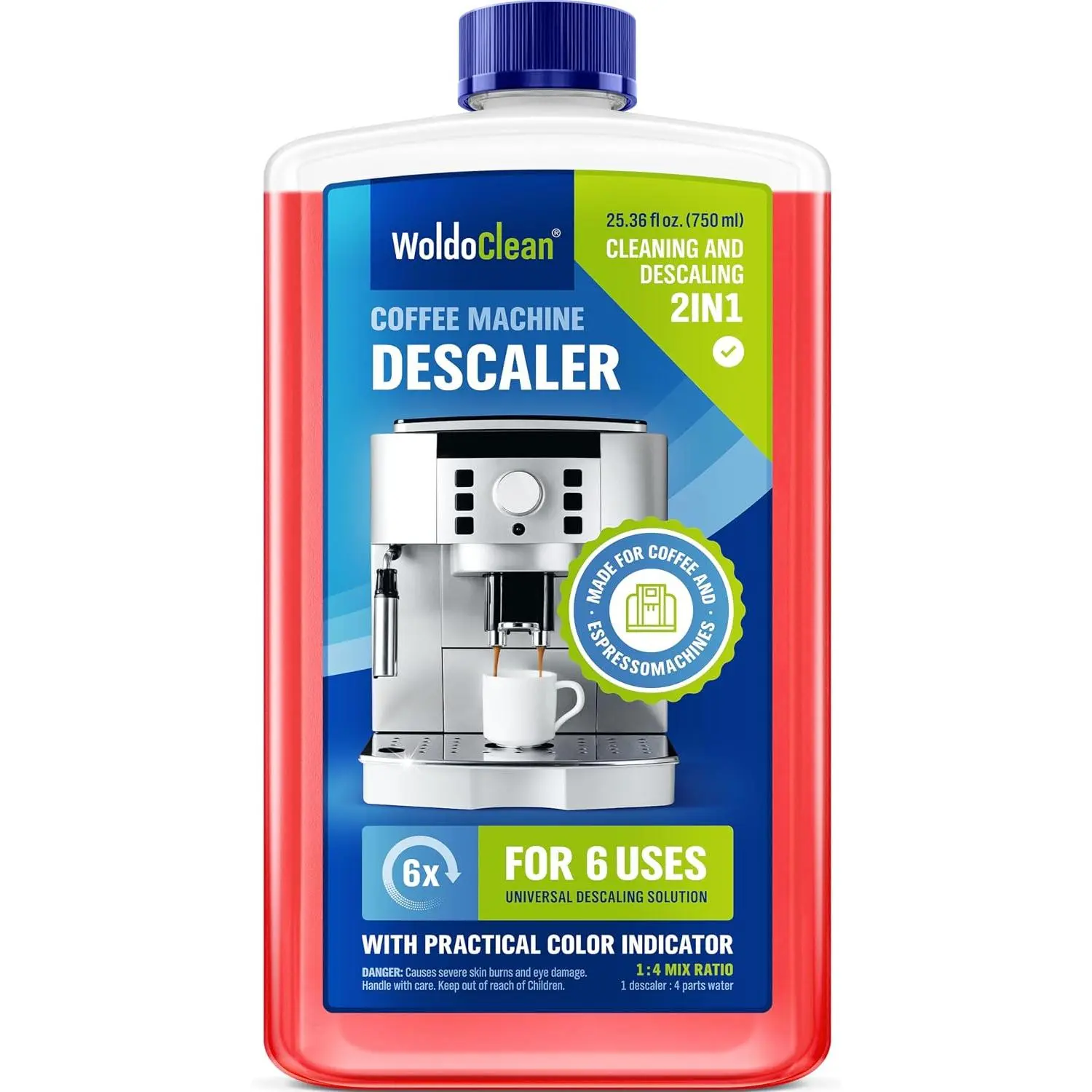 Descaling Solution for Coffee & Espresso Machines 25.6 Fl Oz - compatible with , , , , , Delonghi,  Formula with Color