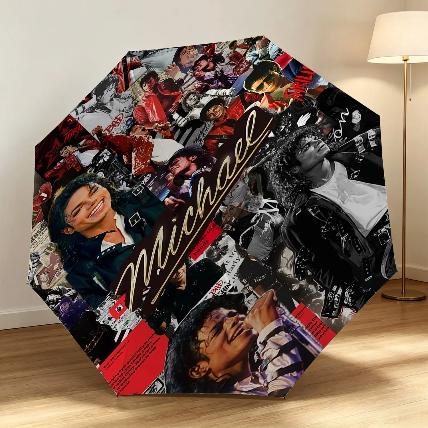 Michael Jackson Rain Umbrella Art Theme, Five-Fold Design, Durable 8-Rib Fiberglass Bones, Lightweight Portable, Ideal for Travel and Gifts