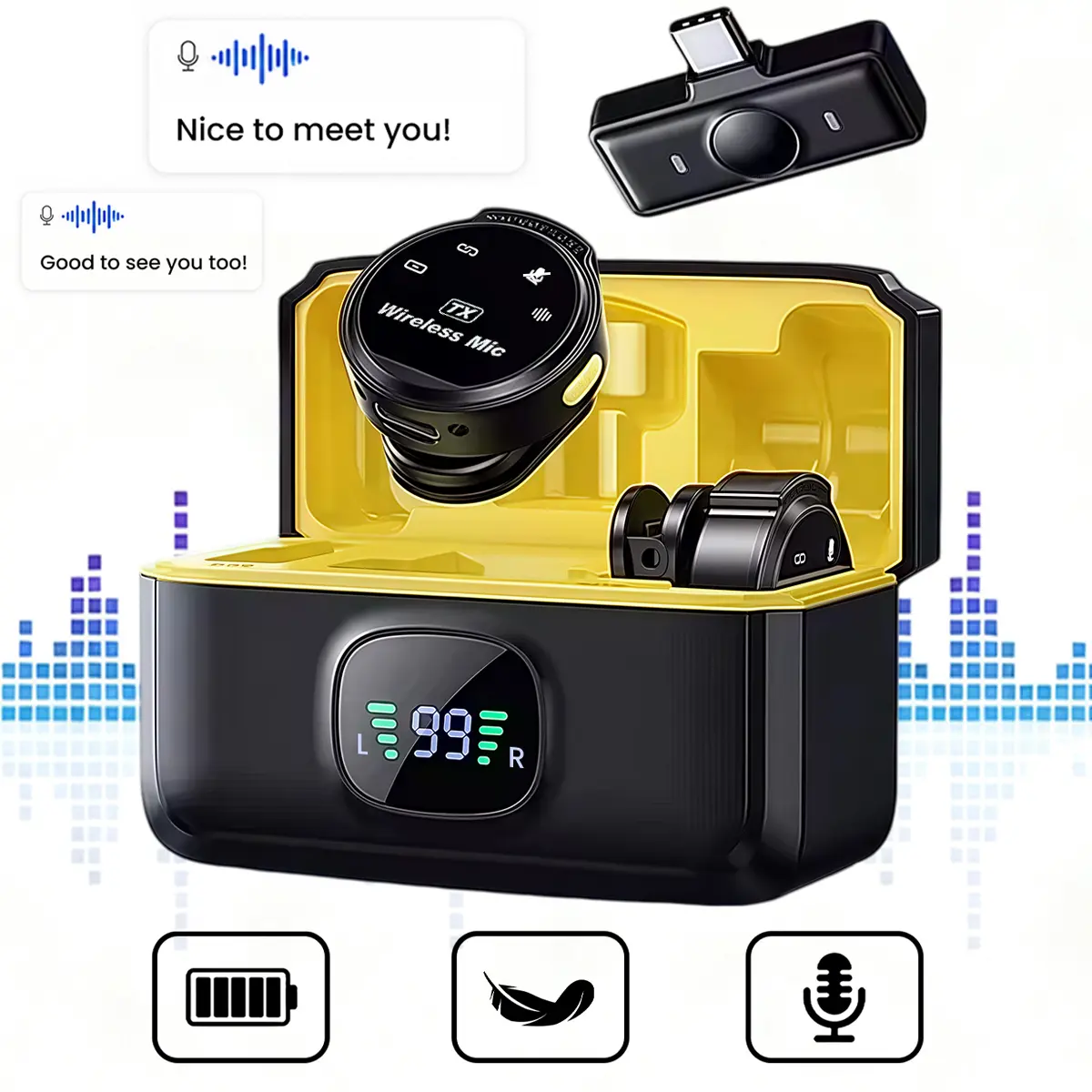 Wireless Lavalier Microphone for iPhone Android, Dual Wireless Mic with 48H Charging Case, Intelligent Noise Cancellation, 50m Stable Transmission, Real-Time Audio Monitoring, Plug & Play Lapel Mic for Live Streaming, Interviews & Recording