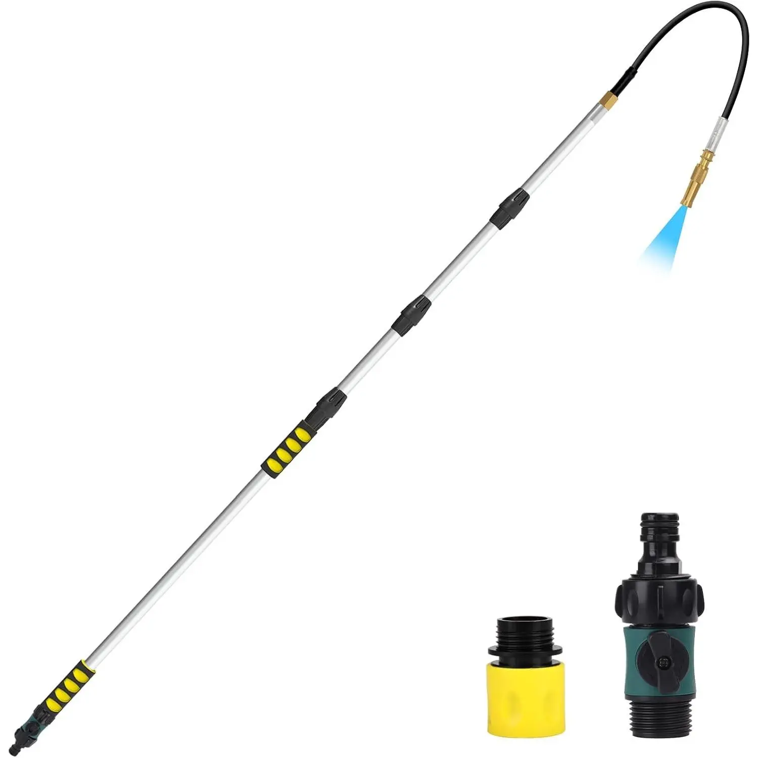 20FT Reach Gutter Cleaning Tools from Ground, Telescopic Rain Gutter Cleaner Tool with Garden Hose Attachment and Bendable Sprayer Wand