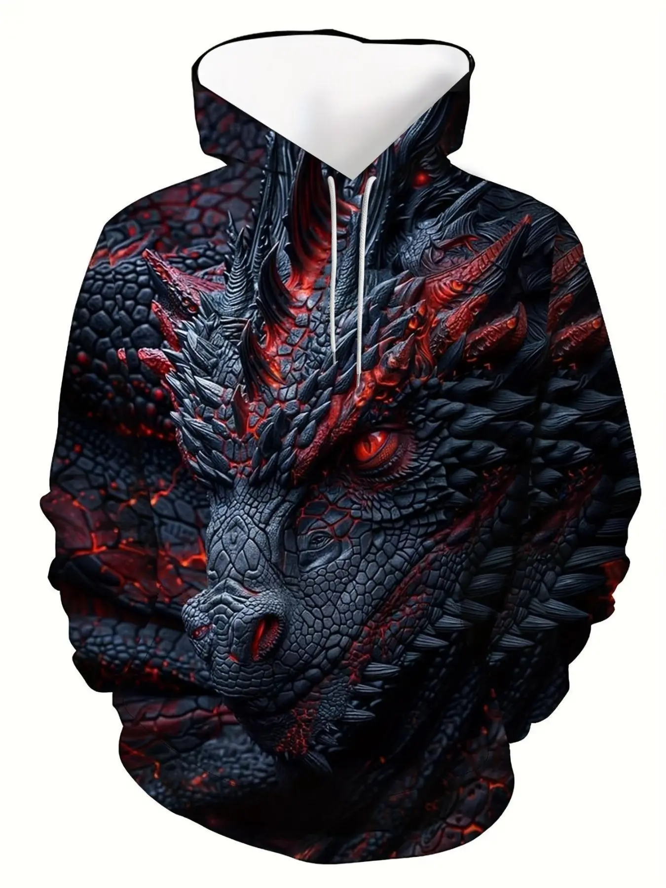 Men's Gothic Dragon Pattern 3D Print Hoodie, Dark Fantasy Streetwear, Gothic Style Hoodie, Gothic Hoodies, Gothic Clothes, Casual Loose-Fit All Season Pullover Gothic Hooded Sweatshirt for All Seasons, Sporty Graphic Top