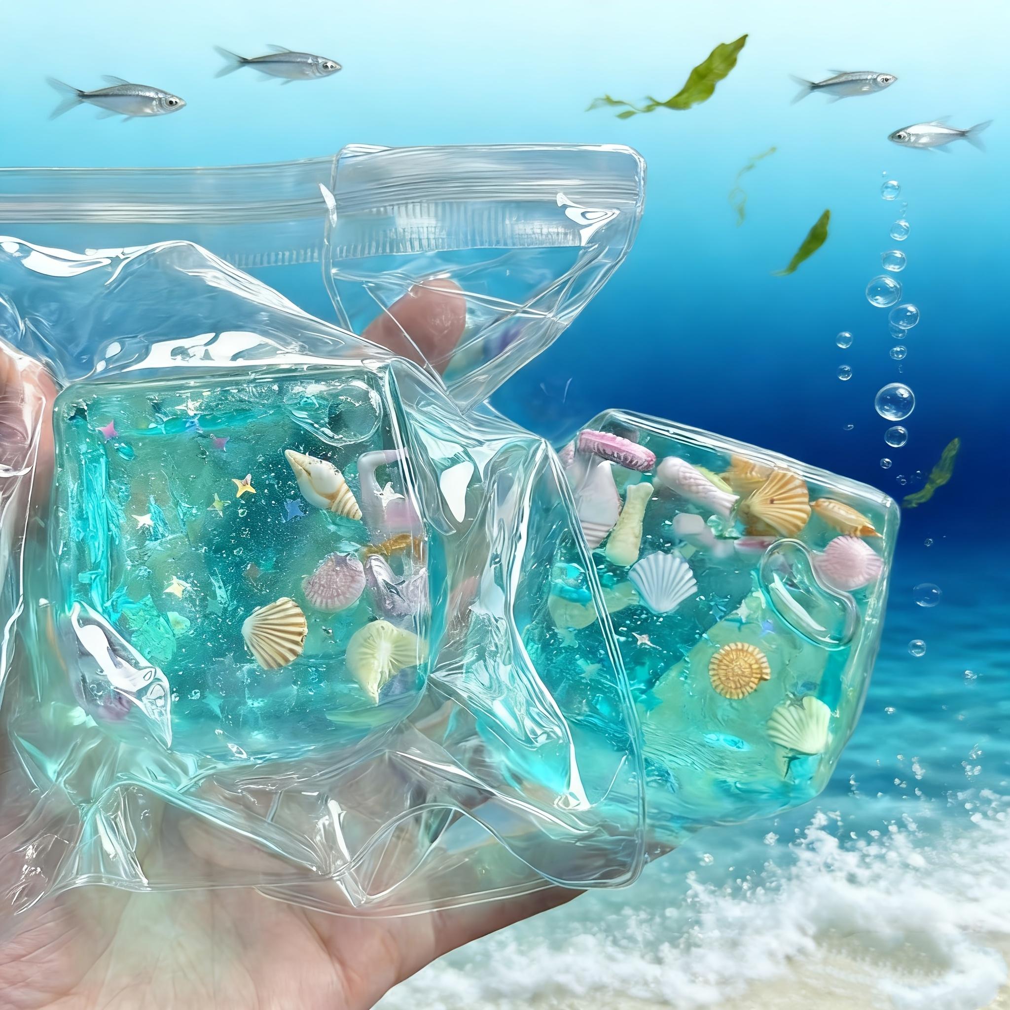 Healing green jelly texture squeeze toy, Squishies, Stress Relief Sculptures, wrapped in shells and starfish, mini ocean gadgets, soft jelly, decompression and relaxation, desktop ornaments, relieving stress and creating a summer atmosphere