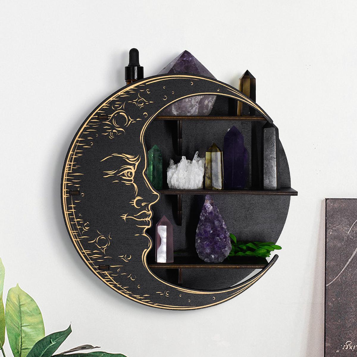 Moon Design Wall Rack for Room Decor, 1 Count Creative Home Decor Wooden Shelf for Ornaments Display, Wall Mounted Storage Rack, Hanging Wall Decor, Wall Mounted Organizer, Wall Shelf Unit