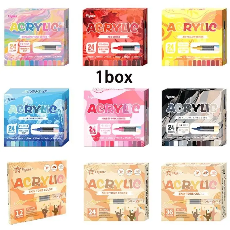 12/24/36 Colors Flysea Liquid Soft Tip Acrylic Markers, Opaque Blendable Brush Paint Pens, Ideal for Art, Graffiti & DIY Craft Painting, Art Supplies