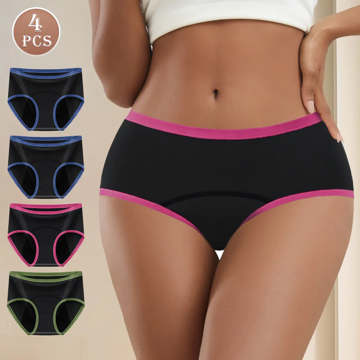 Women's QUASTI 4-Pack Leak-Proof Period Underwear, Washable Reusable Stretchy Soft Breathable Panties for Heavy Flow Daily Use