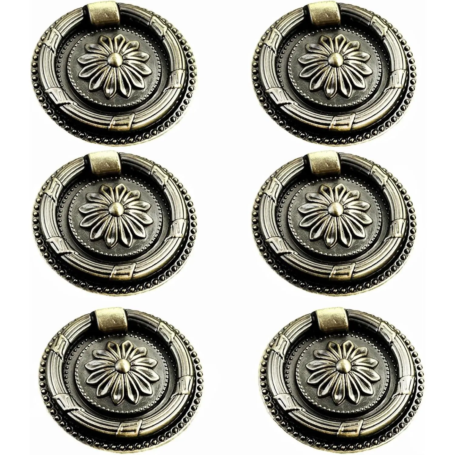 6 count Drop Ring Handles Dresser Ring Pull Brass Oil-Rubbed Bronze Cabinet Cupboard Pulls Drawer Ring Handle Knobs (Bronze, 1.8in/46mm)