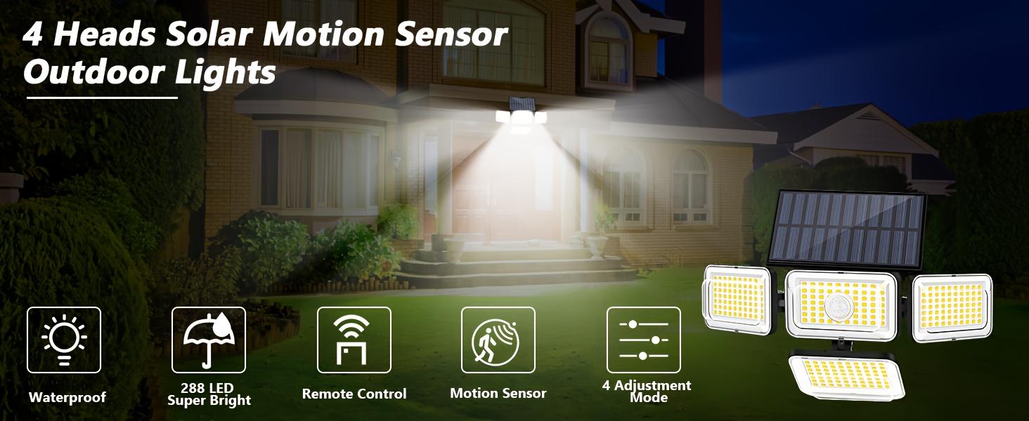 4 Modes Solar Flood Lights, 1~6 Pcs Set , 270°Wide Angle Lighting, Smart Sensor+Remote Control, Suitable for Patio, Garage Burglar, Porch, Outdoor Party, Shipment within 1-2 days