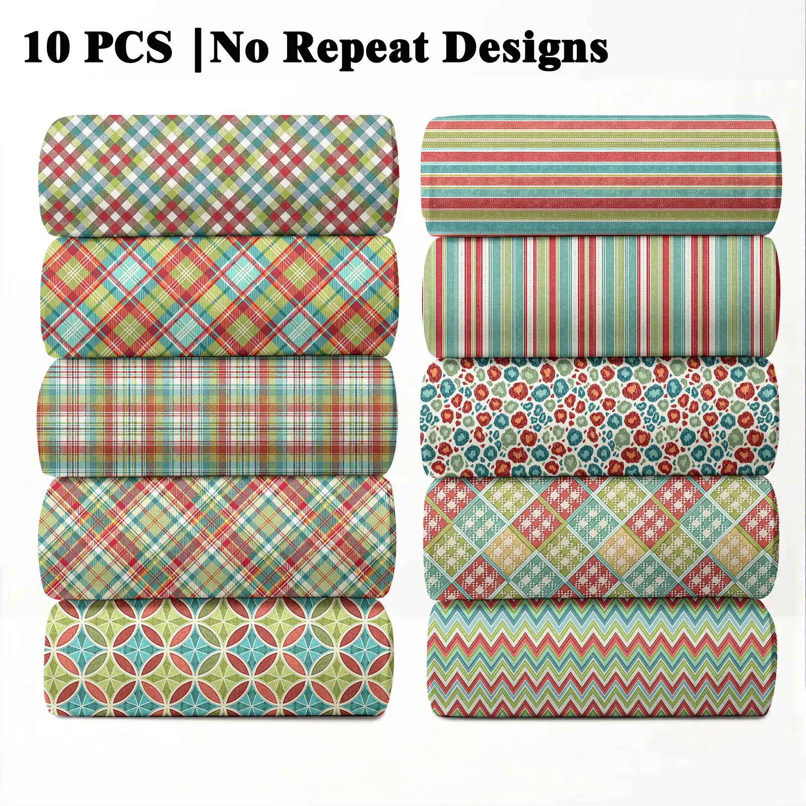 10PCS Retro Print Durable Polyester Fabric, No Repeat Designs, 23x55cm (9x22in) Nostalgic Vintage Casual Style Pattern Quilting Home Decor DIY