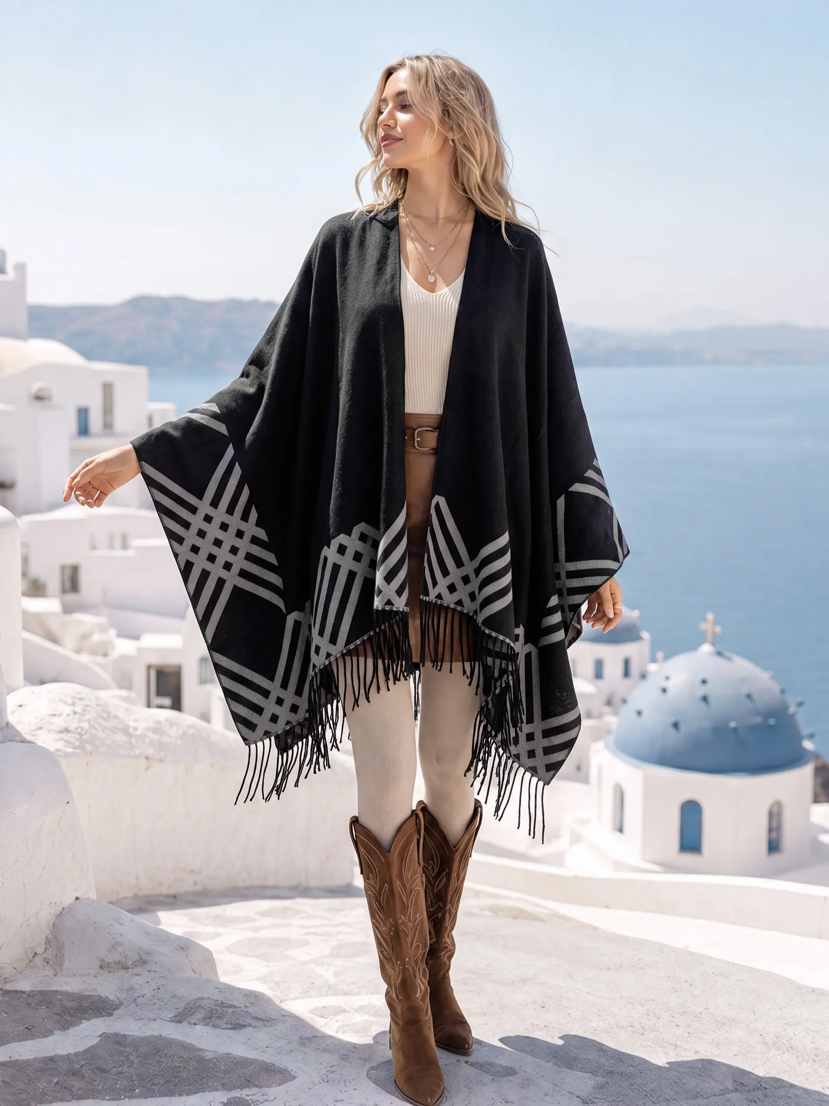 Thick Warm Plaid Polyester Shawl, Unisex Casual Striped Scarf, Loose-Fit Fall&winter Cover-Up, Multi-Functional Indoor Outdoor Blanket