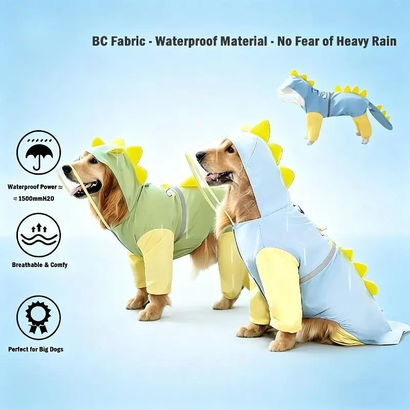 Cute Dinosaur Dog Raincoat for Small & Medium Dogs, Waterproof Outdoor Outfits with a Breathable Fit and Detachable Tail, Small/Med, Fun Look, Keeps Dry, Waterproof Fabric