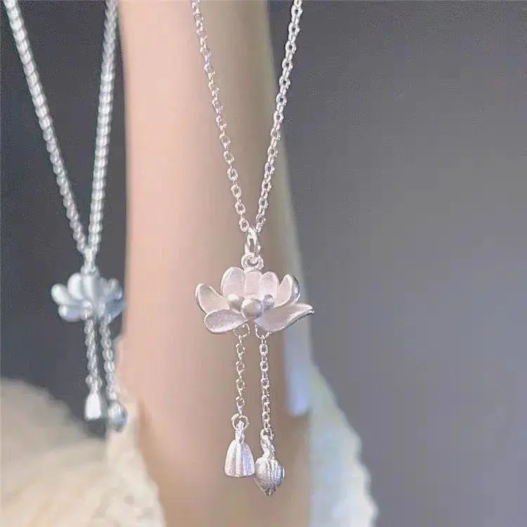 Lotus Flower Shaped Pendant Necklace Bracelet for Women Yoga Prayer Buddhism Jewelry Gifts