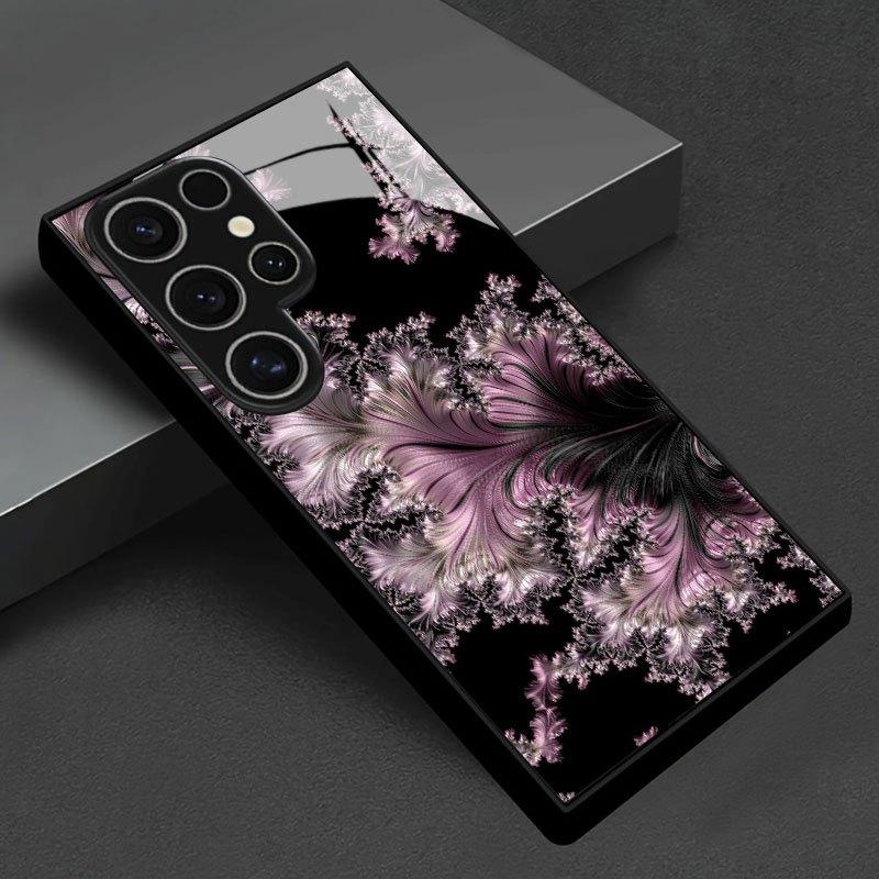 Pink Feather-like Texture Pattern Design Tempered Glass Phone Case, Suitable for Samsung Galaxy S26 S25 S24 S23 S22Pro S21 S20 Fe Plus Ultra Pro A56 A55 A54 A53 A52 A51 A36 A35 A34 A32 A26 A25 A24 A23 A16 A15 A14 A06 A05 A03s