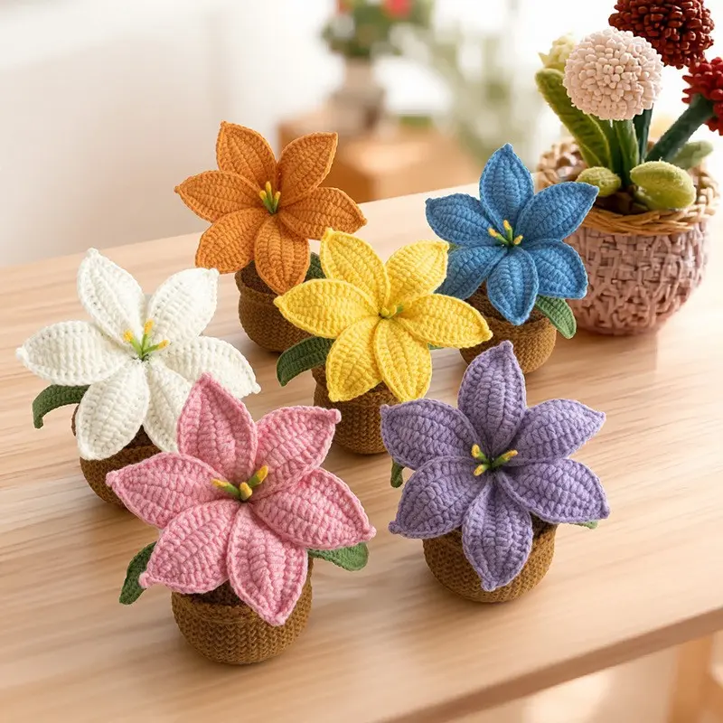 Handmade Lily Flower Pot Plant, Cute Desktop Decor, Decorative Flowers, Home Office Decoration, Festival Gift, Birthday Gift, Artificial Flower