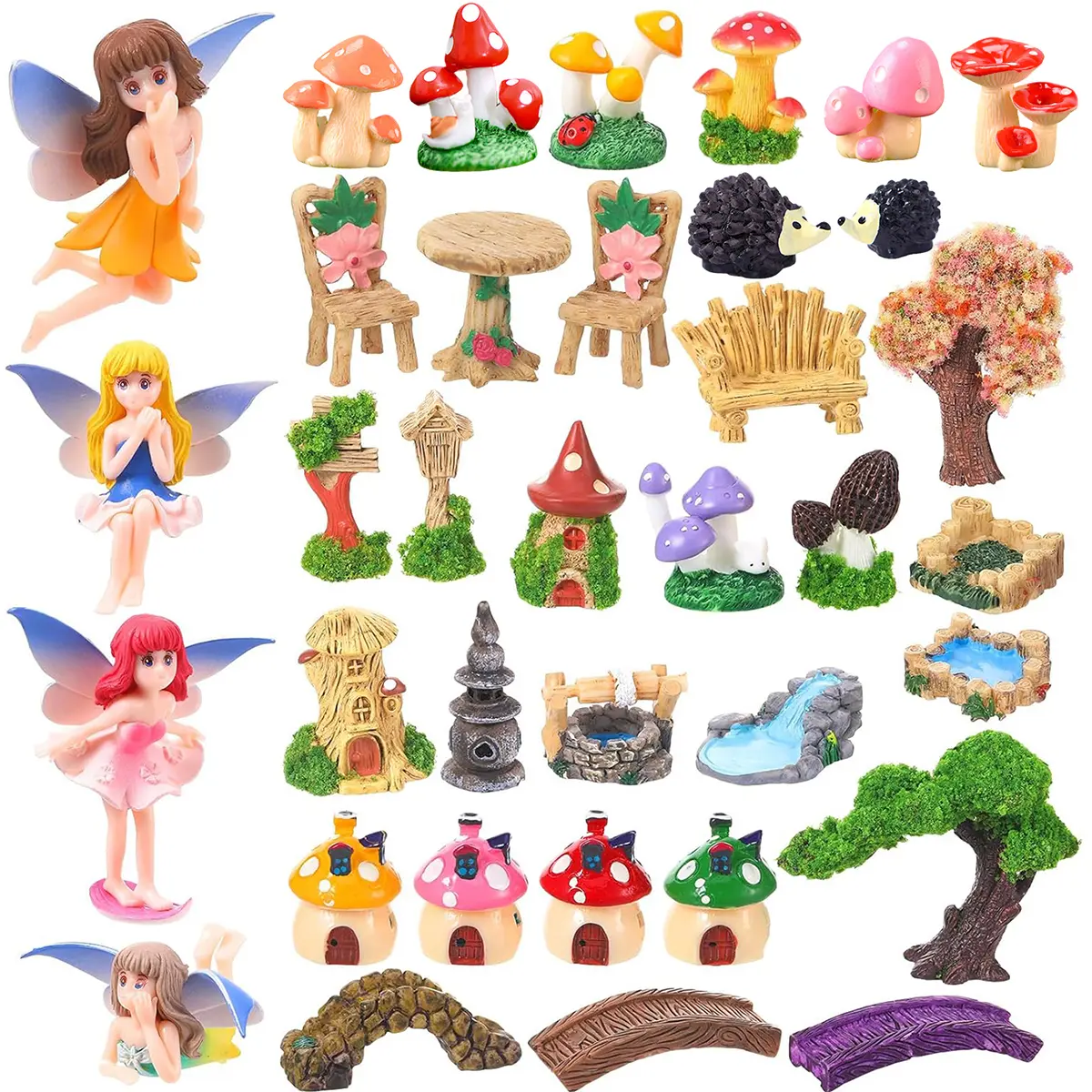 36pcs Fairy Garden Accessories Fairy Garden Kit Mini Fairy Figurines Tiny Garden Decor Supplies Micro Landscape Mushroom House Fairy Animals Decor Outdoor Figures