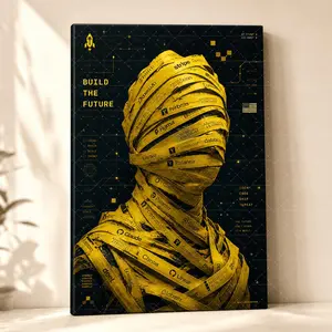 Build The Future Tech Canvas Poster / Framed Canvas Wrap Wall Art, Futuristic Yellow Black AI Coding Decor for Living Room, Office, Bedroom, Gamer Room,wall decor,poster.