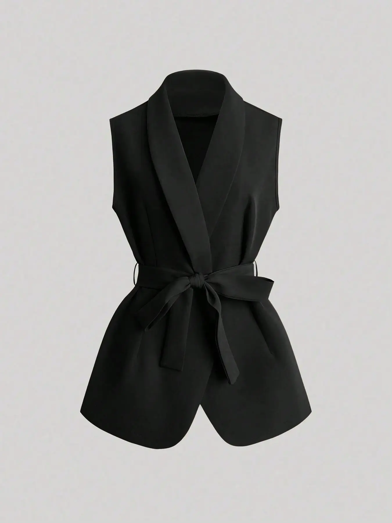 Women's Sleeveless Blazer Vest with Waist Tie, Ruffled Hem Short Jacket, Slim Fit, Casual Formal, Office, Lunch, Date, Street, Vacation Wear
