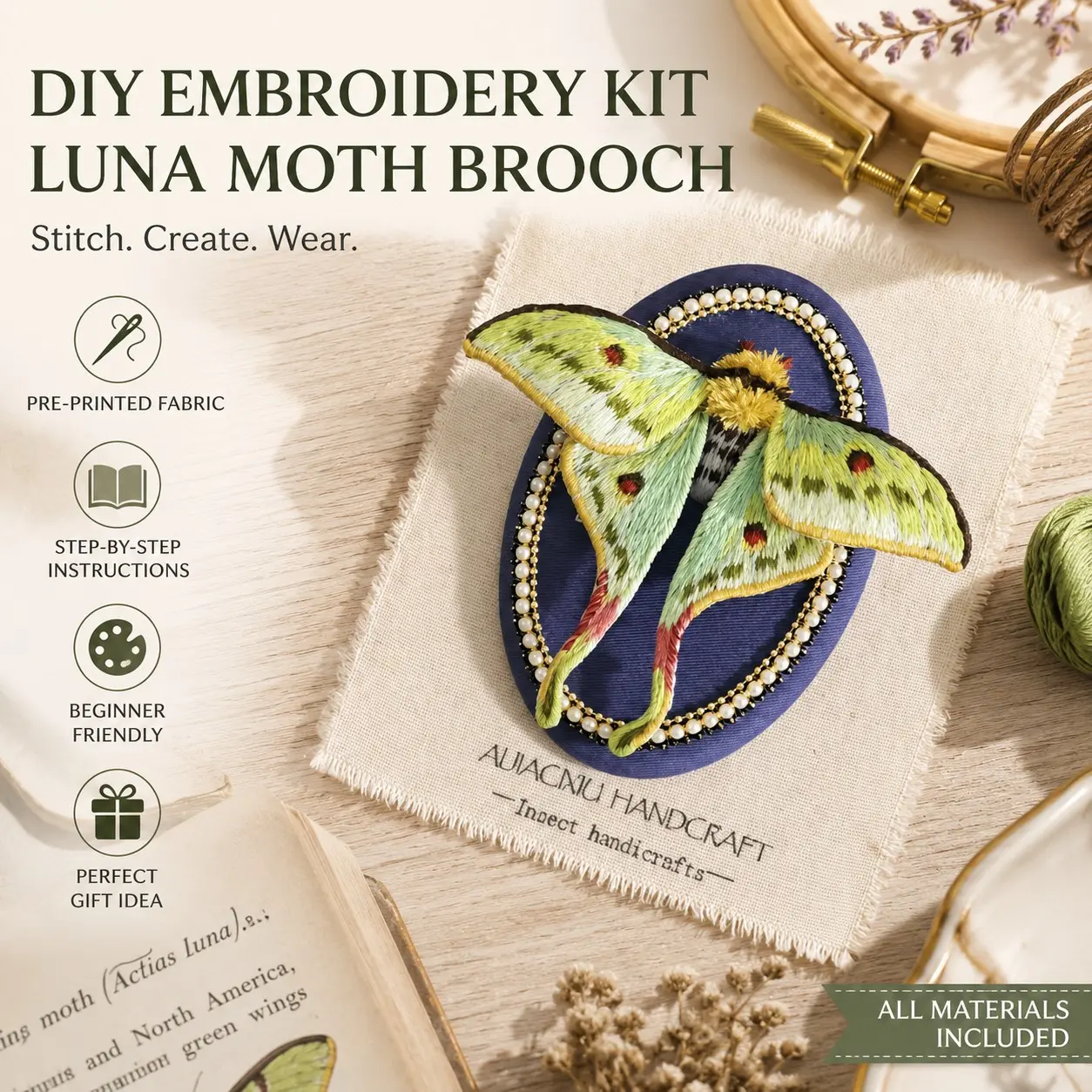 Handmade 3D Embroidery Kit, DIY Insect Embroidery Set, 9 Styles, Vintage Beads, Bee Butterfly Series, Video Tutorial Included, Beginner Friendly