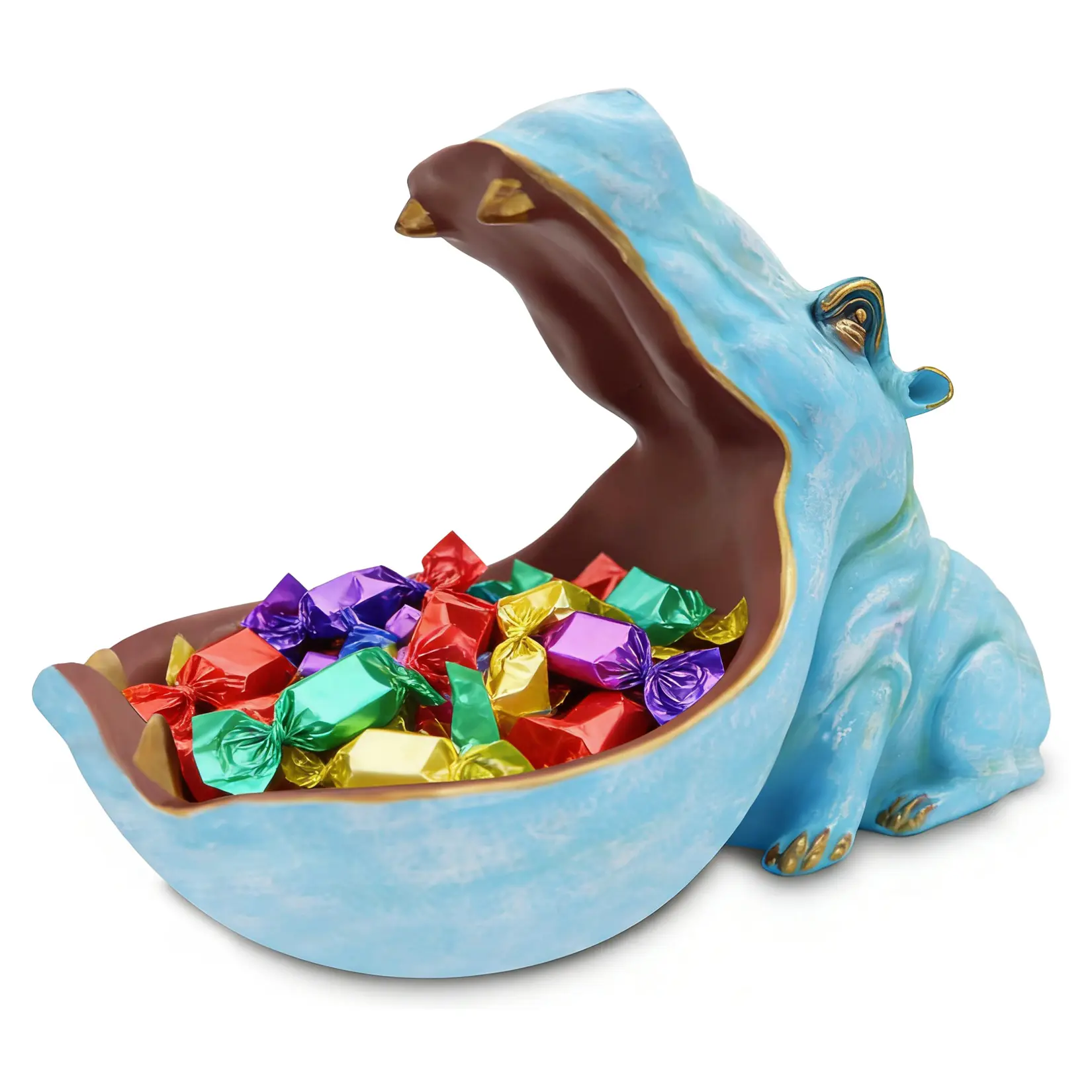 Novelty Hippo Resin Decorative Tray – Hippopotamus Storage Bowl for Candy, Keys, Snacks, Desk Organizer, Home Decor Accent Figurine
