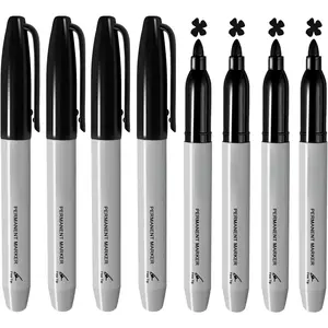 Black Permanent Markers, 8 Pack Fine Tip Black Marker Pens,Water Resistant Marking Pens for Office & School Supplies