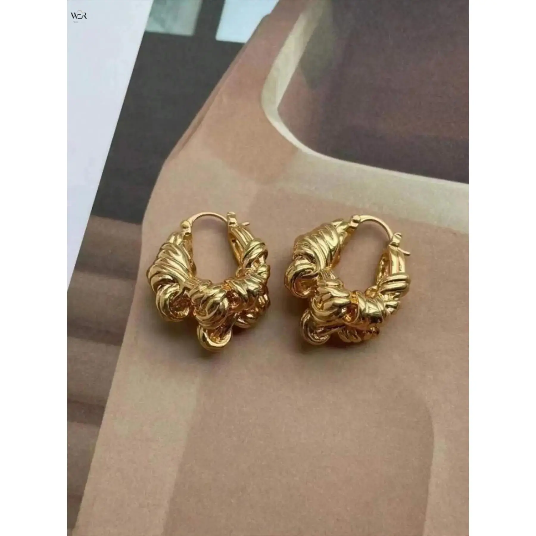 Gold Tone Textured Twisted Hoop Earrings Chunky Braided Design Bold Statement Lightweight Comfortable Daily Wear Party Date Night Special Occasion Perfect Gift Women Girls Fashion Jewelry Accessory